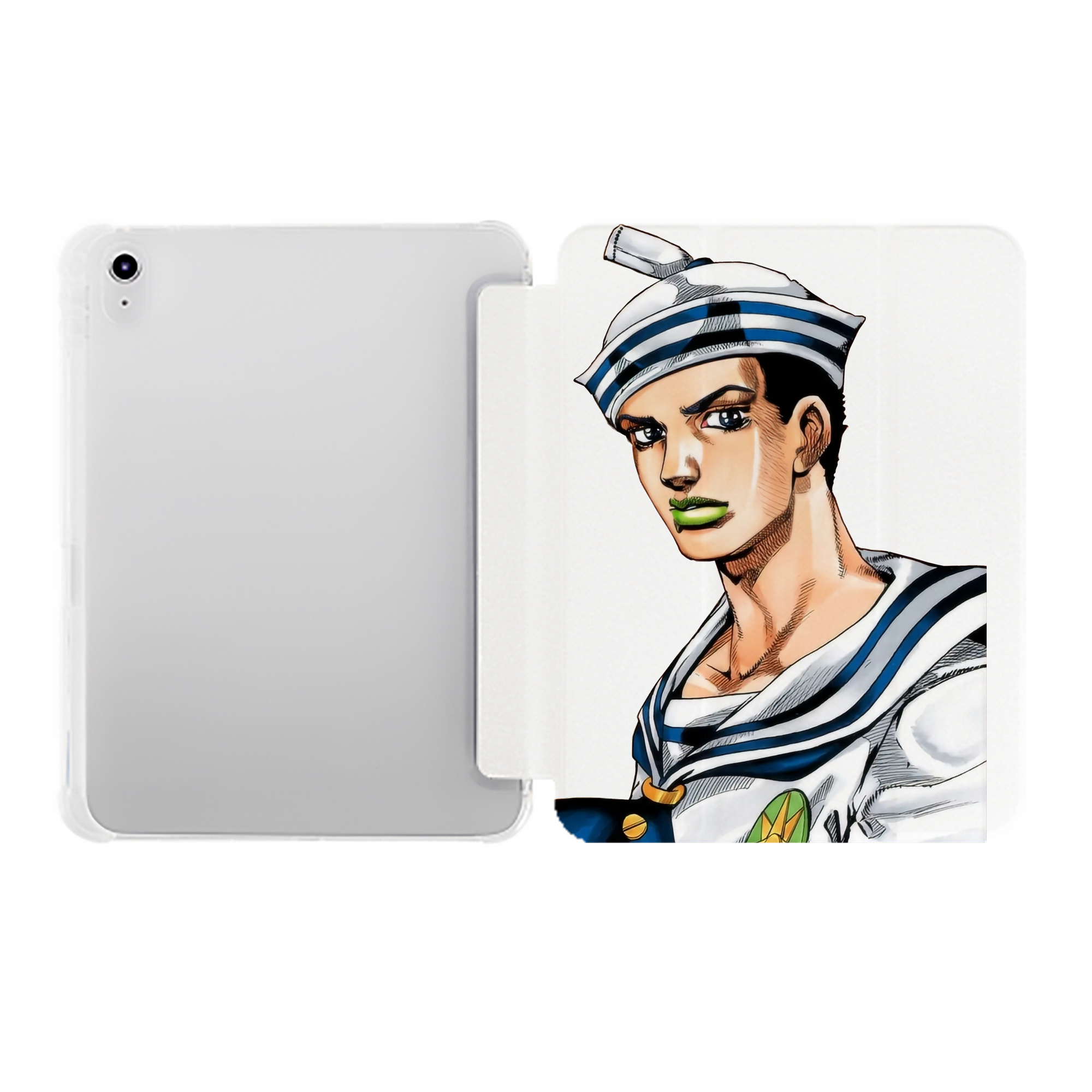 （画像用） ジョジョの奇妙な冒険 東方定助 JoJo's Bizarre Adventure Higashikata Josuke IPad ケース ペン収納付き 三つ折りスタンド PUレザー×シリコン 対応機種9.5/10.5/10.9インチ